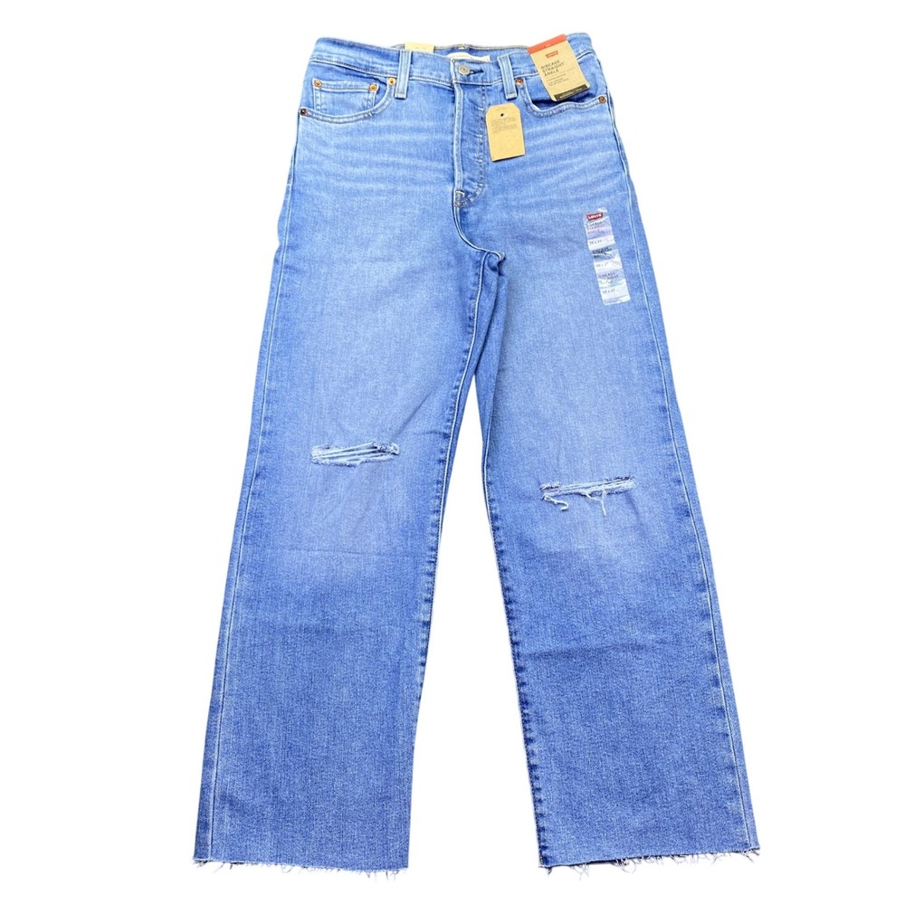 Levis Ribcage Straight Ankle Jeans 28 Light Wash Distressed 72693-0108 NEW